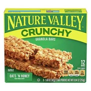 Image of Nature Valley Crunchy Oats 'n Honey Granola Bars, 1.49 oz 2-Bar Pouch, 6 ct Box