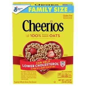 Image of General Mills, Cheerios, Gluten Free, Breakfast Cereal, Family Size 18 oz Box