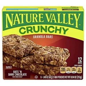 Image of Nature Valley Oats 'n Dark Chocolate Crunchy Granola Bar, 1.49 oz 2-Bar Pouch, 6 ct Box