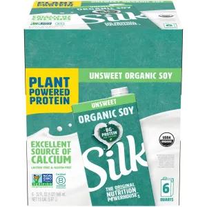 Image of (Pack of 6) Silk Organic Shelf Stable Unsweetened Soymilk, 1 Quart