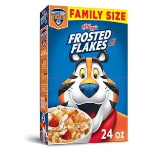 Image of FROSTED FLAKES Cereal Kellogg's Frosted Flakes Breakfast Cereal, Original, Family Size, Fat Free Food, 24oz