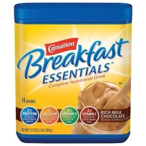 Image of Carnation Breakfast Essentials Powder Nutritional Breakfast Drink Mix, Rich Milk Chocolate, 1 - 17.7 OZ Canister