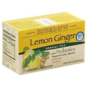 Image of Bigelow Herbal Tea, Lemon Ginger, Plus Probiotics, Caffeine Free, Tea Bags