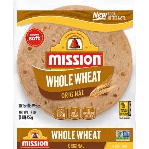 Image of Mission 100% Whole Wheat Medium Flour Tortillas - 16oz/10ct
