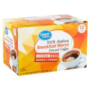 Image of Great Value 100% Arabica Breakfast Blend Coffee Pods, Medium Roast, 12 Count