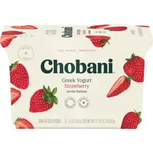 Image of Chobani Yogurt, Non-Fat, Greek, Strawberry, On the Bottom, Value 4 Pack