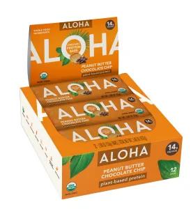 Image of ALOHA Organic Plant Based Protein Bar, Peanut Butter Chocolate Chip, 1.9 oz, 12 Count, Vegan, Gluten Free, Non-GMO, Stevia Free, Soy Free, Dairy Free