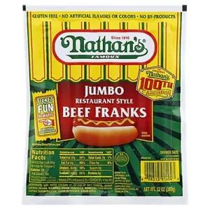 Image of Nathans Famous Beef Franks Restaurant Style Jumbo Dinner Size - 12 Oz