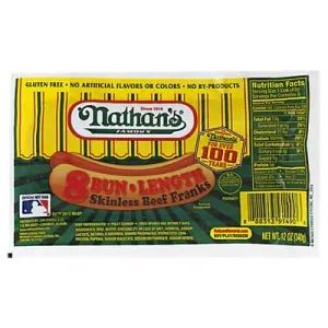 Image of Nathan's Famous Bigger-Than-The-Bun Skinless Beef Franks - 8ct/16oz