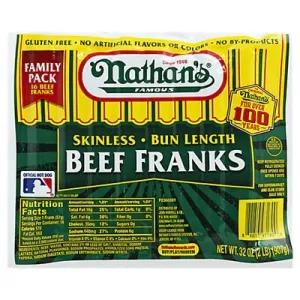 Image of Nathan's Famous Franks, Beef, Skinless, Bun Length, Family Pack