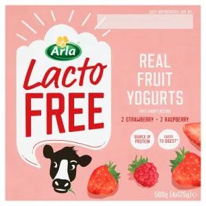 Image of Arla Lactofree Real Fruit Yogurts - 2 x Strawberry and 2 x Raspberry 4x125g