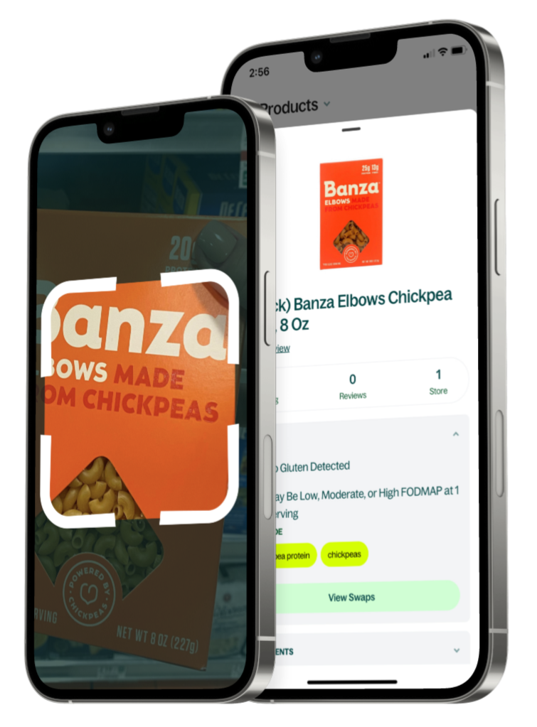 Spoonful app example showing a barcode scan of Banza chickpea pasta and its product results